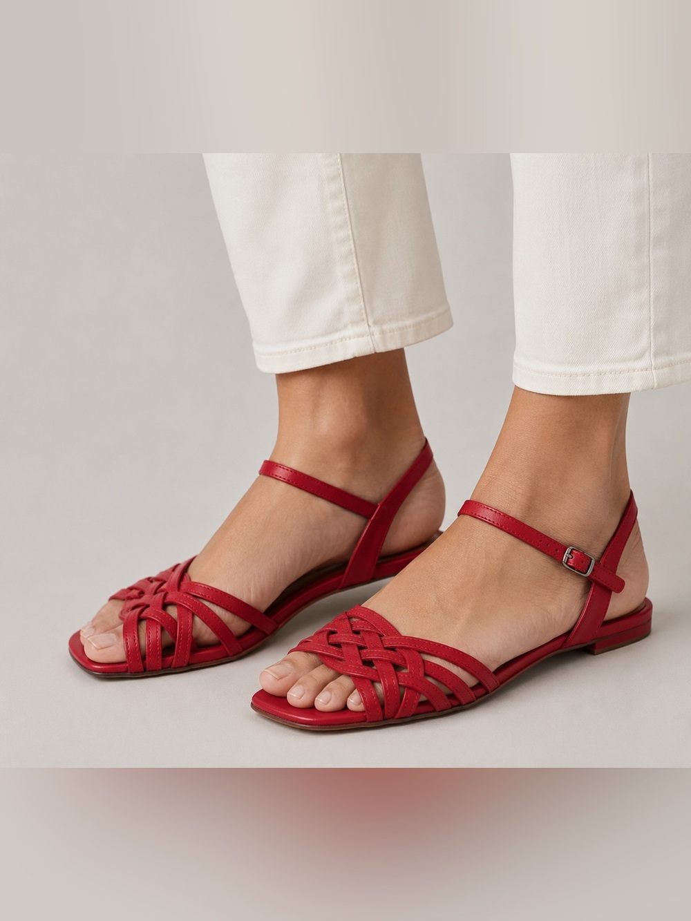 Coach red leather braided ankle strap sandals 8.5